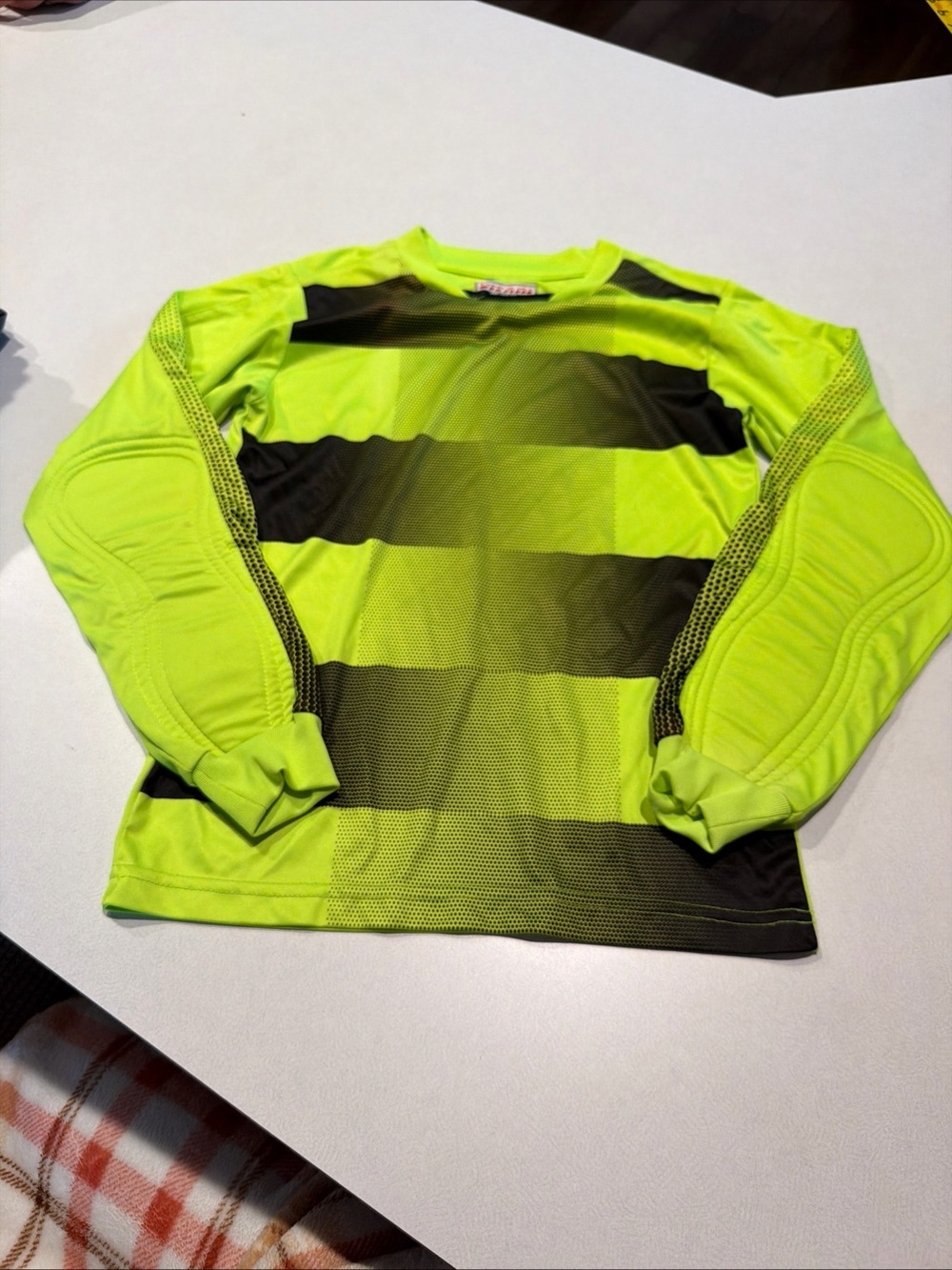 Kids Neon Green & Black Padded Goalkeeper Shirt - Long Sleeve